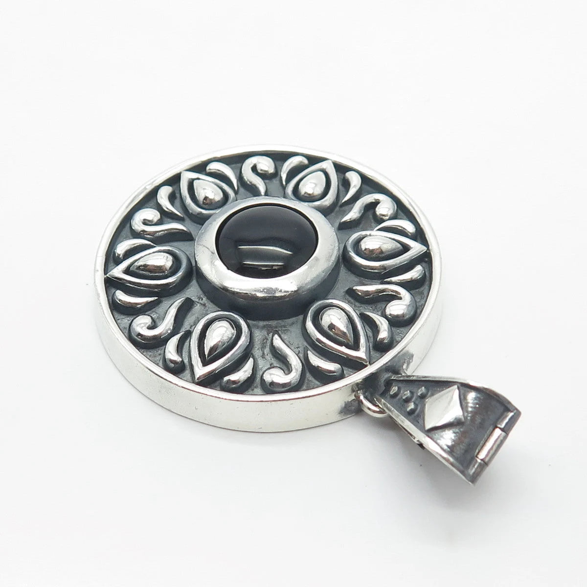925 Sterling Silver Vintage Real Black Onyx Gemstone Pendant