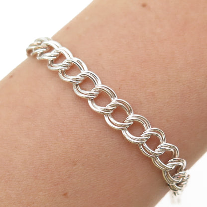 925 Sterling Silver Vintage Italy Double Curb Link Bracelet 7.25"