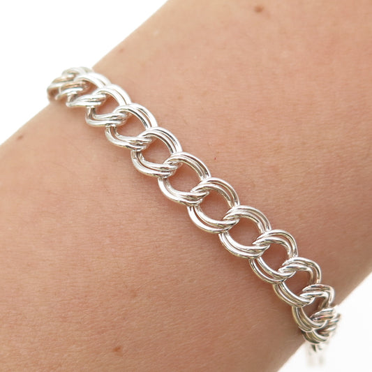925 Sterling Silver Vintage Italy Double Curb Link Bracelet 7.25"