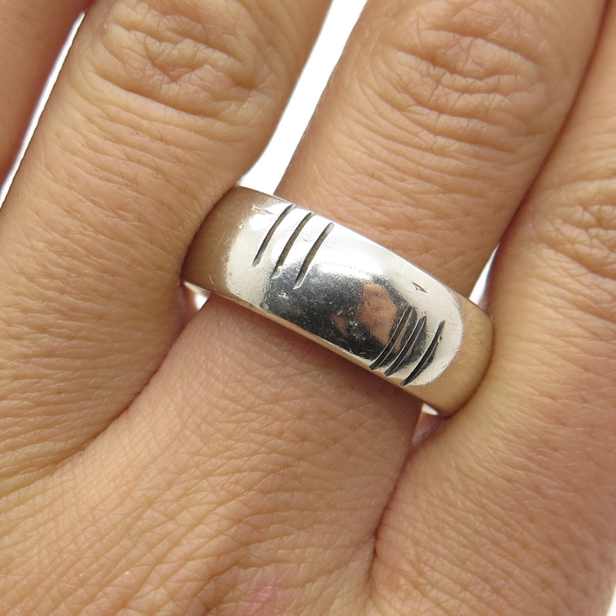 925 Sterling Silver Vintage Mexico III Band Tribal Ring Size 11.75