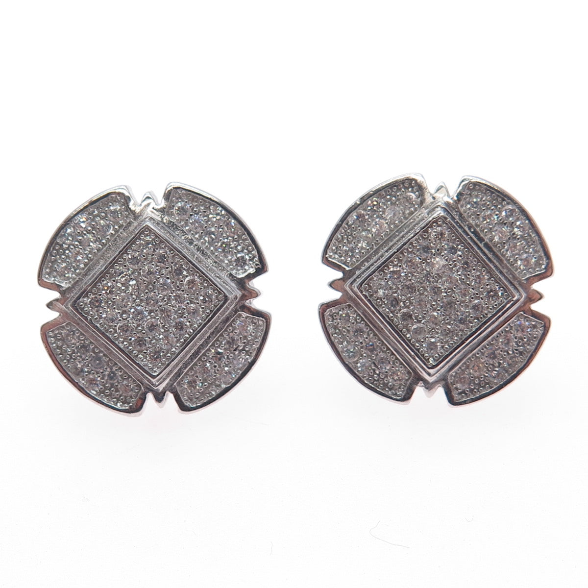 925 Sterling Silver Round-Cut C Z Cross Stud Earrings