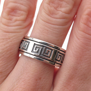 950 Silver Vintage Spiral Oxidized Rotating Band Ring Size 10
