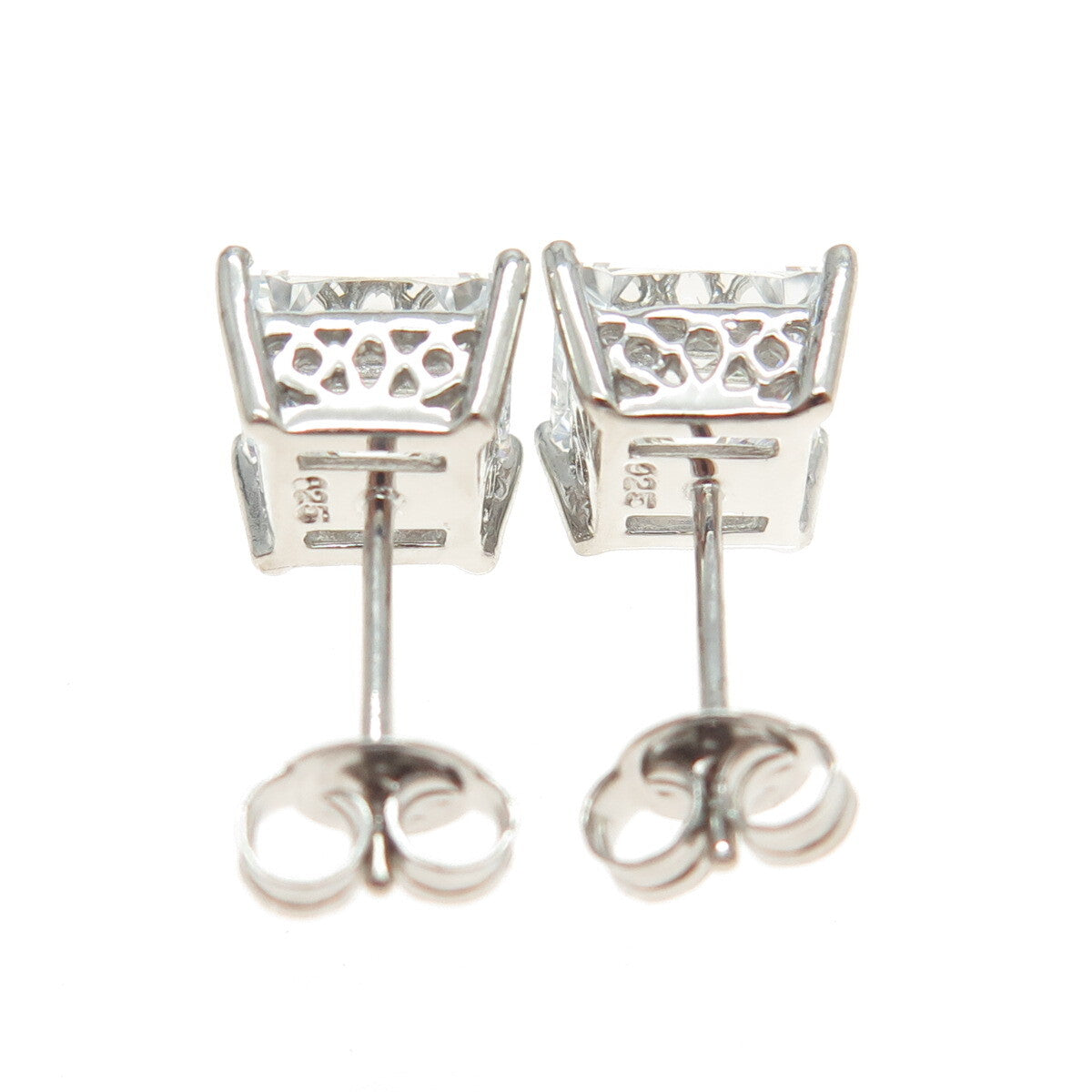 925 Sterling Silver Princess-Cut C Z Stud Earrings