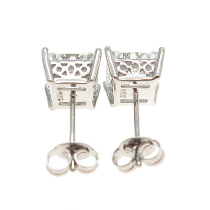 925 Sterling Silver Princess-Cut C Z Stud Earrings