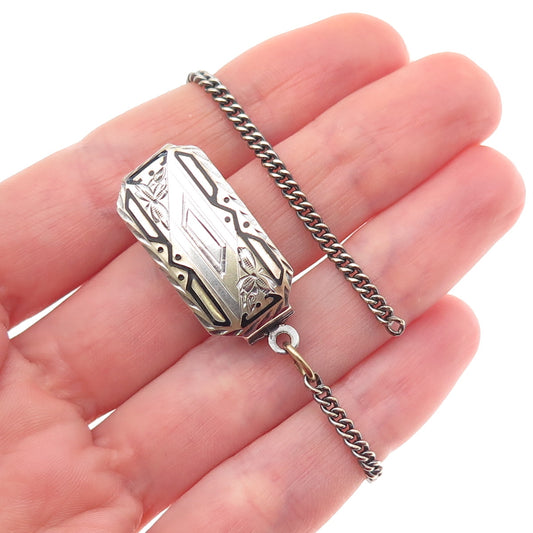925 Sterling Silver 2-Tone Antique Art Deco Enamel Belt Loop Pocket Watch Chain