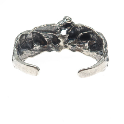 925 Sterling Silver Vintage Hippo Modernist Oxidized Adjustable Bracelet 6.25"