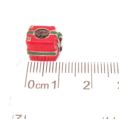 925 Sterling Silver Enamel Present Box Slide Bead Charm