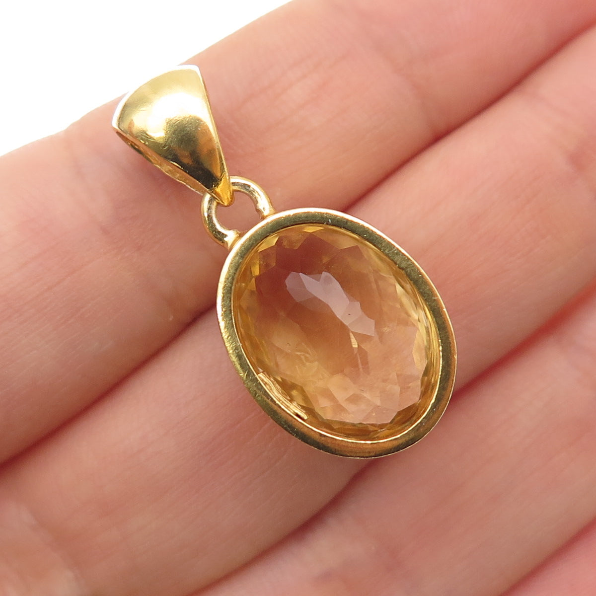 Saphirim-Rahav Sterling Silver Gold Plated Vintage Real Citrine Charm Pendant