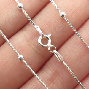 925 Sterling Silver Italy Ball Station Box Chain Necklace 30"