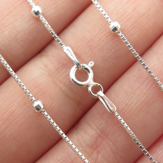 925 Sterling Silver Italy Ball Station Box Chain Necklace 30"