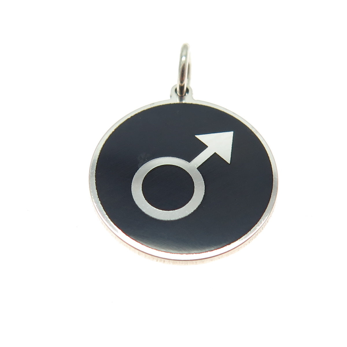 925 Sterling Silver Black Enamel Female Symbol Minimalist Round Tag Pendant