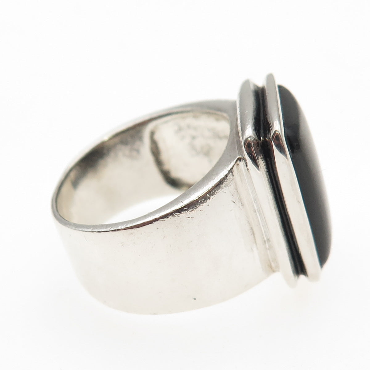 925 Sterling Silver Vintage Real Black Onyx Oxidized Ring Size 8.75