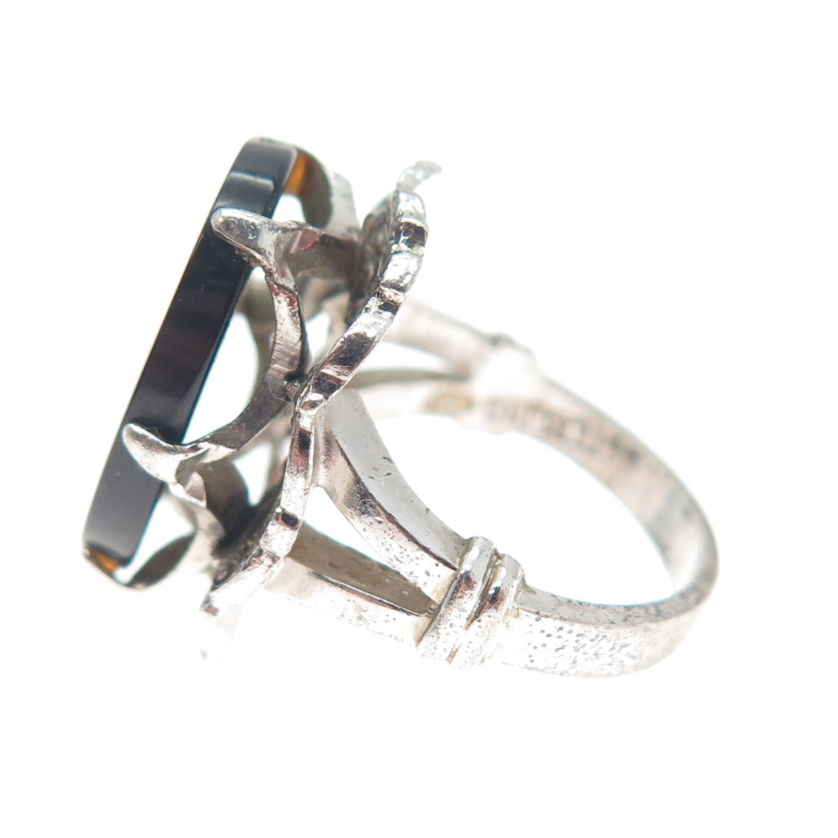 CLARK & COOMBS Sterling Silver Antique Art Deco Real Black Onyx Ring Size 4.75