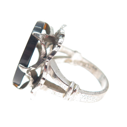 CLARK & COOMBS Sterling Silver Antique Art Deco Real Black Onyx Ring Size 4.75