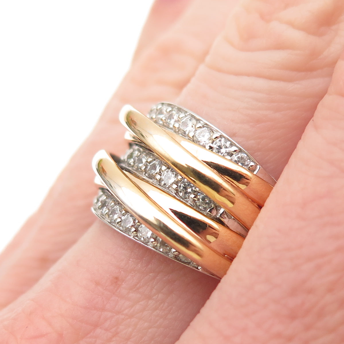 MICHAEL VALITUTTI Gems En Vogue Sterling 2-Tone C Z Crisscross Ring Size 7.25