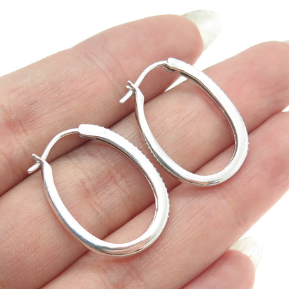 SUN 925 Sterling Silver Real Round-Cut Diamond Oval Hoop Earrings