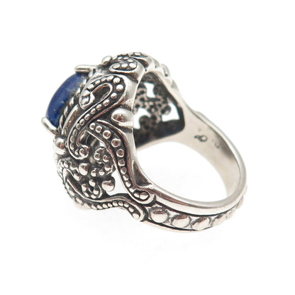 Carolyn Pollack Sterling Silver Vintage Real Lapis Dotted Oxidized Ring Size 9