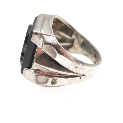 Clark & Coombs Sterling Antique Hematite Rhinestone Roman Warrior Ring Size 4.5