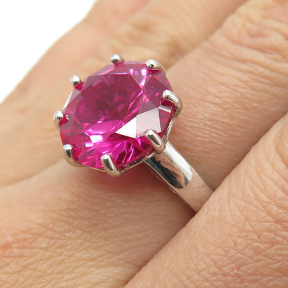 925 Sterling Silver Lab-Created Ruby Ring Size 7