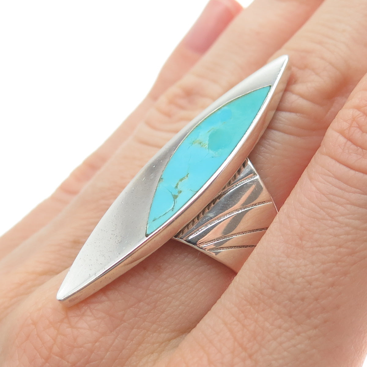 JAY KING DESERT ROSE Sterling Silver Vintage Turquoise Modernist Ring Size 7.25