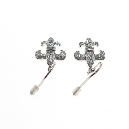 925 Sterling Silver Round-Cut C Z Fleur de Lis Dangle Earrings