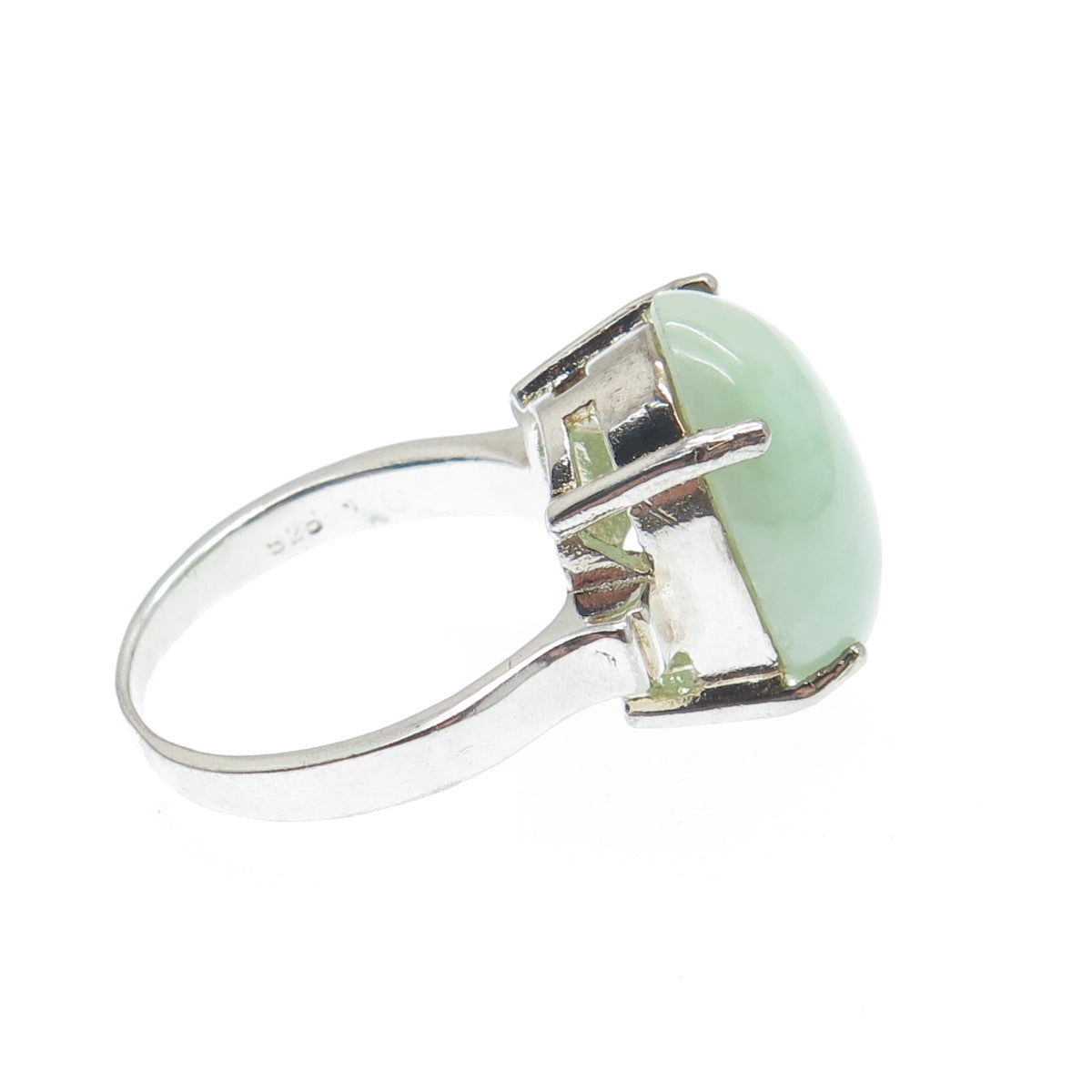 GSJ GOLD STONE 925 Sterling Silver Real Cabochon Jade Ring Size 8