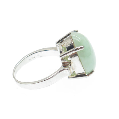 GSJ GOLD STONE 925 Sterling Silver Real Cabochon Jade Ring Size 8
