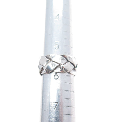 925 Sterling Silver Vintage Mexico Modernist Woven Band Ring Size 6