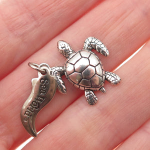 WHEELER MFG 925 Sterling Silver Vintage Turtle Sea World Mini Charm Pendant