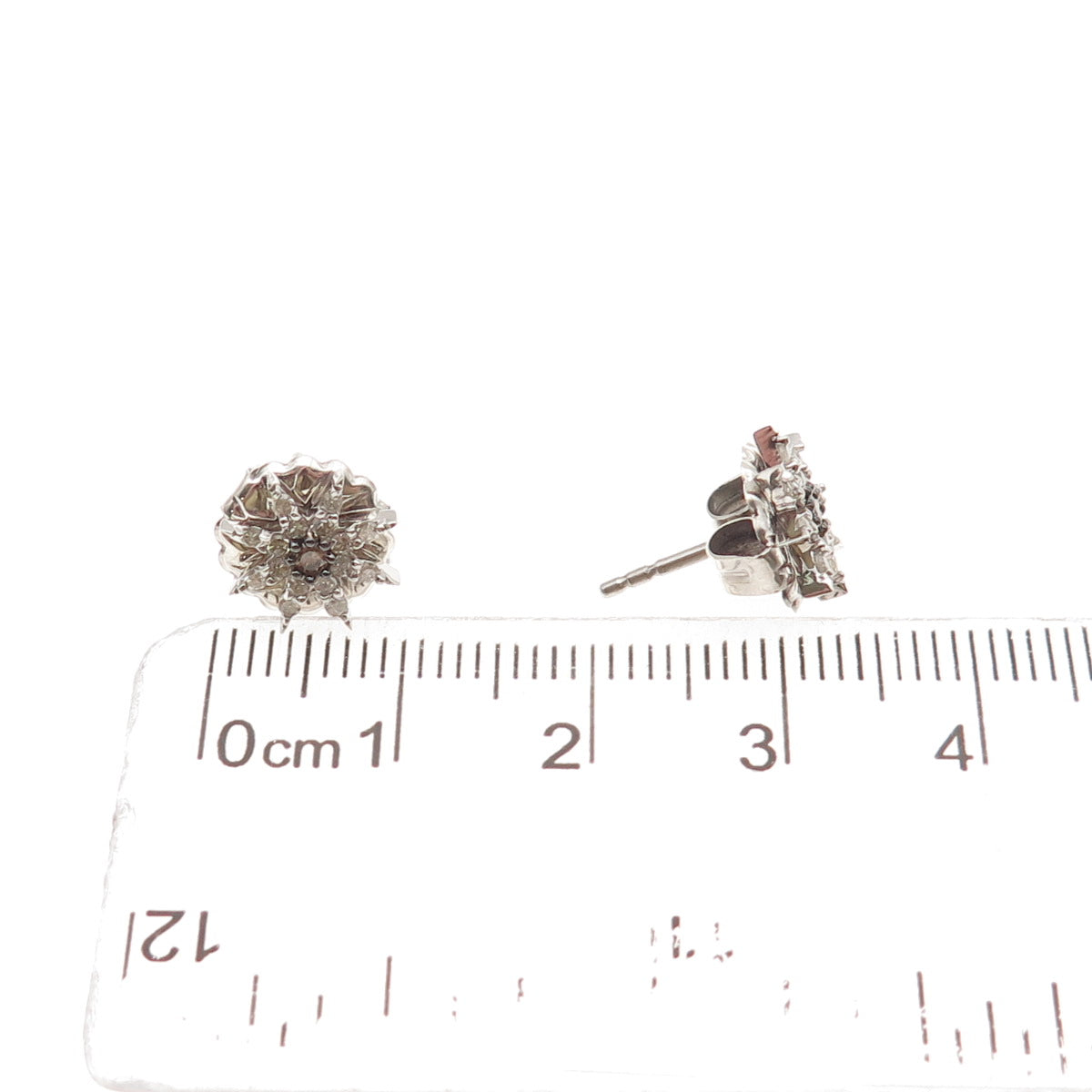 925 Sterling Silver Real Round-Cut Cognac & White Diamond Stud Earrings