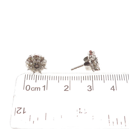 925 Sterling Silver Real Round-Cut Cognac & White Diamond Stud Earrings