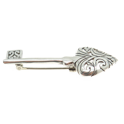 JEZLAINE 925 Sterling Silver Vintage Spade Key Pin Brooch
