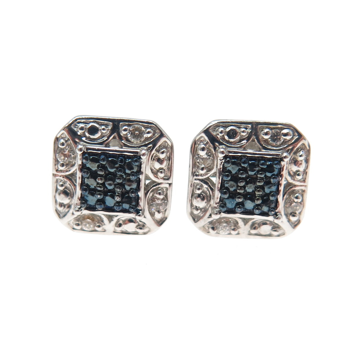 925 Sterling Silver 2-Tone Round-Cut C Z Stud Earrings