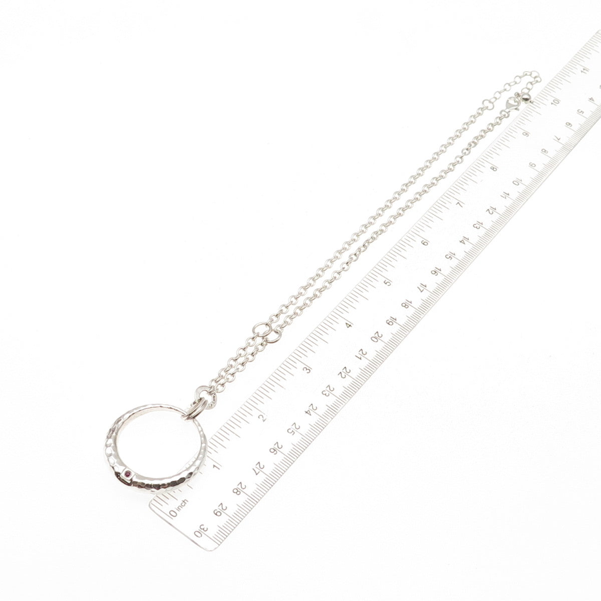 Elle 925 Sterling Silver Vintage Real Ruby Crescent Cable Chain Necklace 16-18"