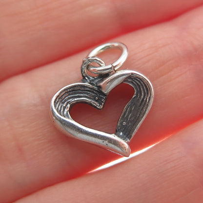 925 Sterling Silver Vintage Open Heart Oxidized Minimalist Charm Pendant