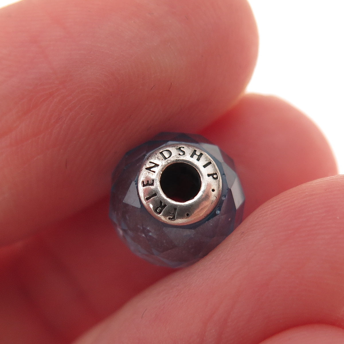 Pandora 925 Sterling Silver Blue Crystal Essence Friendship Slide Bead Charm