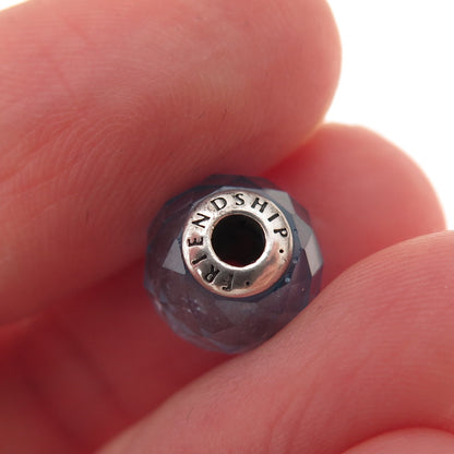 Pandora 925 Sterling Silver Blue Crystal Essence Friendship Slide Bead Charm