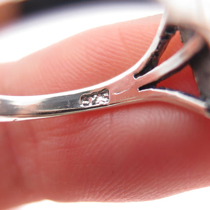 925 Sterling Silver Vintage Southwestern Turquoise Black Onyx MOP Ring Size 6.75