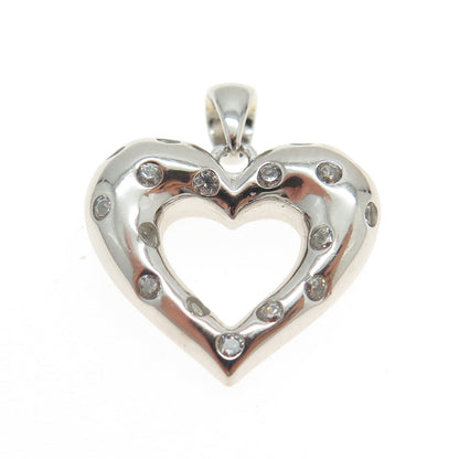 925 Sterling Silver Round-Cut Shaped C Z Open Heart Pendant