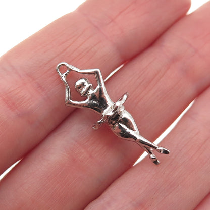 925 Sterling Silver Vintage Ballerina 3D Charm Pendant