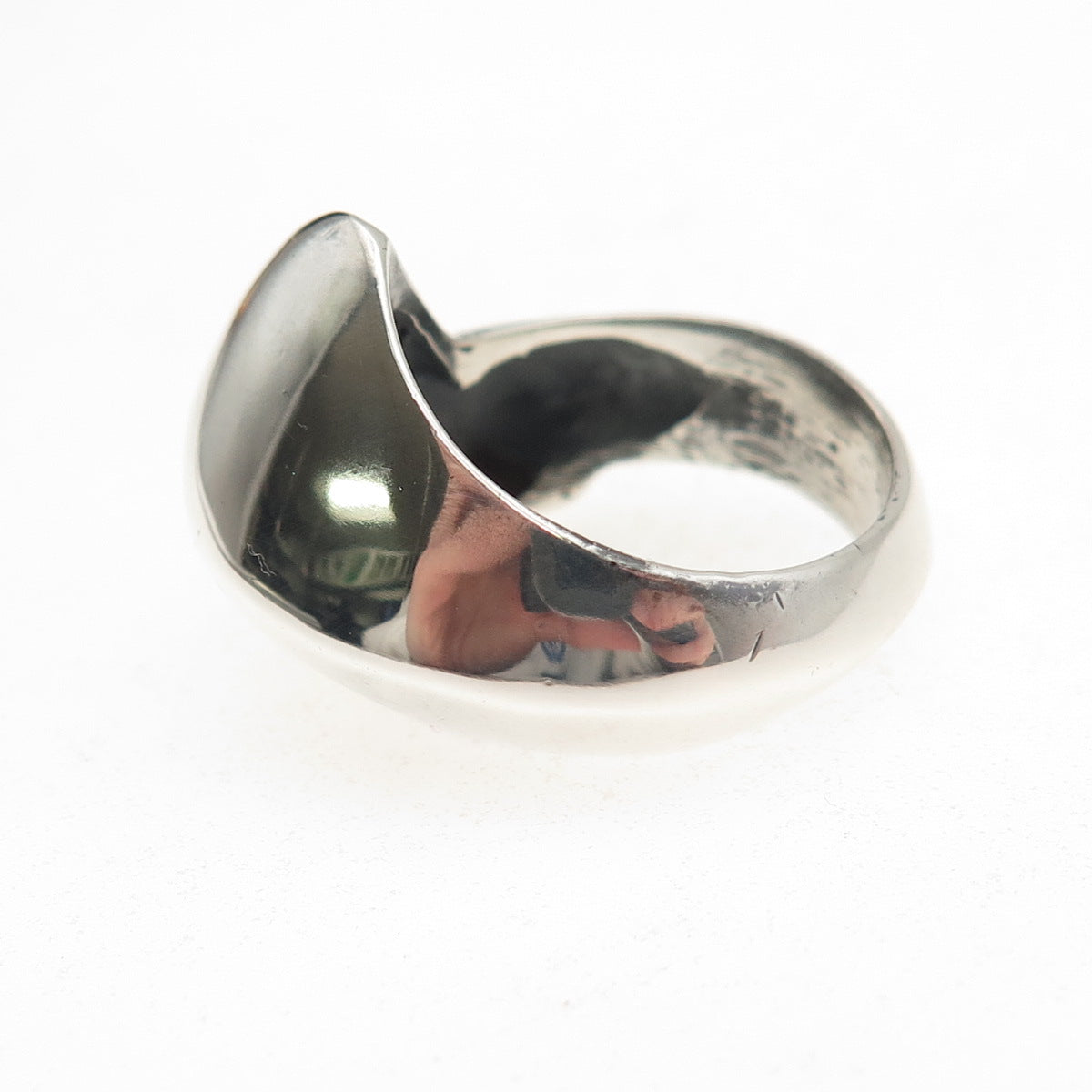 925 Sterling Silver Vintage Modernist Wavy Oxidized Dome Ring Size 7.5