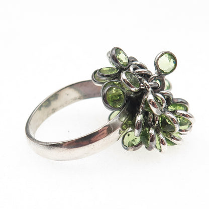 925 Sterling Silver Vintage Real Peridot Modernist Charm Ring Size 9.75