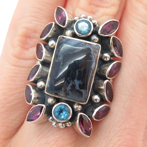 NICKY BUTLER Sterling Silver Vintage Sodalite Amethyst & Blue Topaz Ring Size 6
