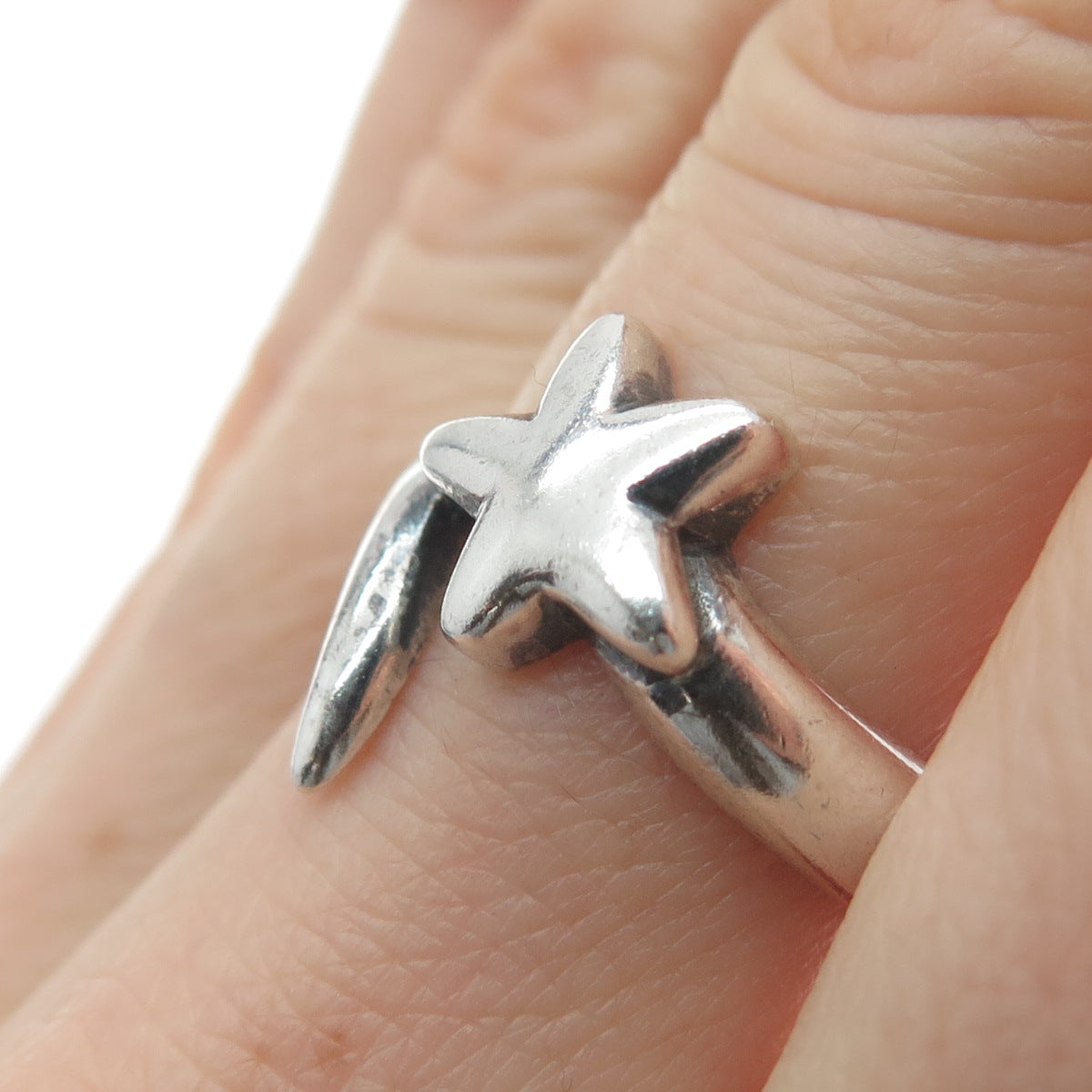 925 Sterling Silver Vintage Falling Star Bypass Ring Size 7
