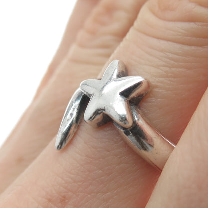 925 Sterling Silver Vintage Falling Star Bypass Ring Size 7