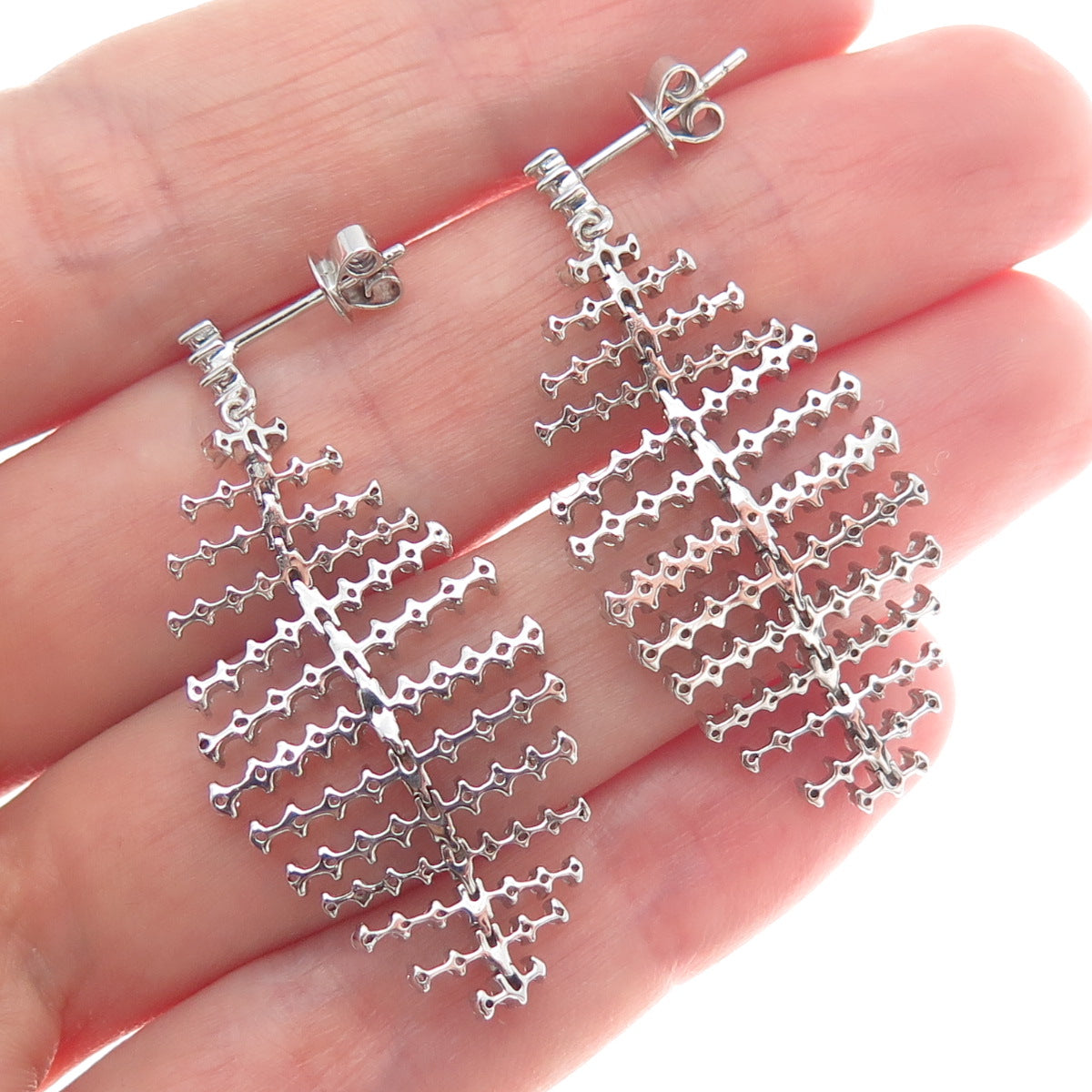 925 Sterling Silver Round-Cut C Z Articulated Petal Dangle Earrings