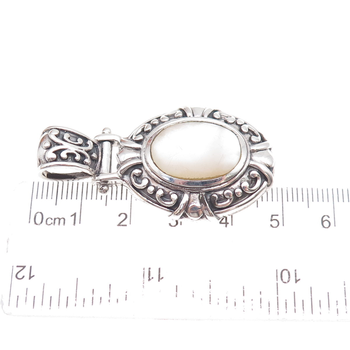 Collins 925 Sterling Silver Vintage Real MOP Oxidized Pendant