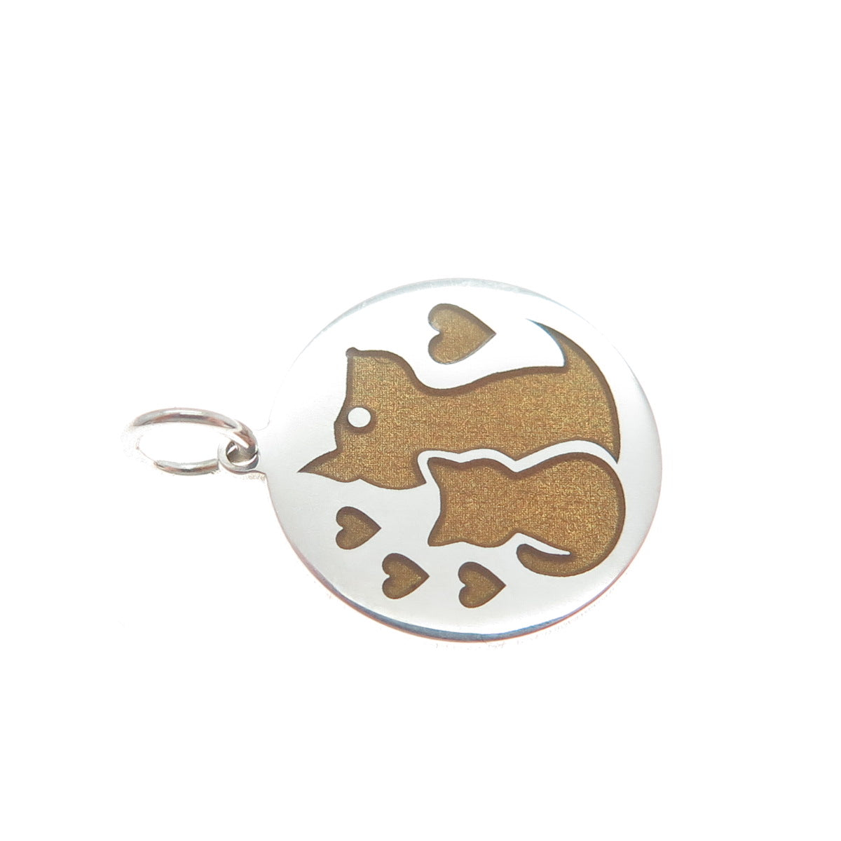 925 Sterling Silver Brown Enamel Dog & Cat Friendship Minimalist Charm Pendant
