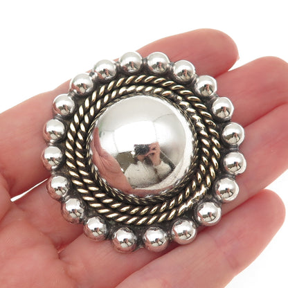 925 Sterling Silver 2-Tone Vintage Mexico Sun Beaded Oxidized Pin Brooch