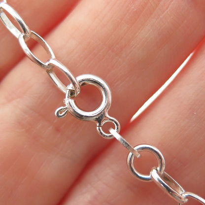925 Sterling Silver Vintage Italy Heart Filigree Oval Chain Necklace 16"